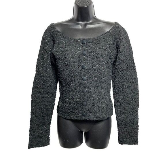 Vintage 80s Bruno Duluc Cropped Jacket Womens Size Small Black Button Front - Picture 1 of 6